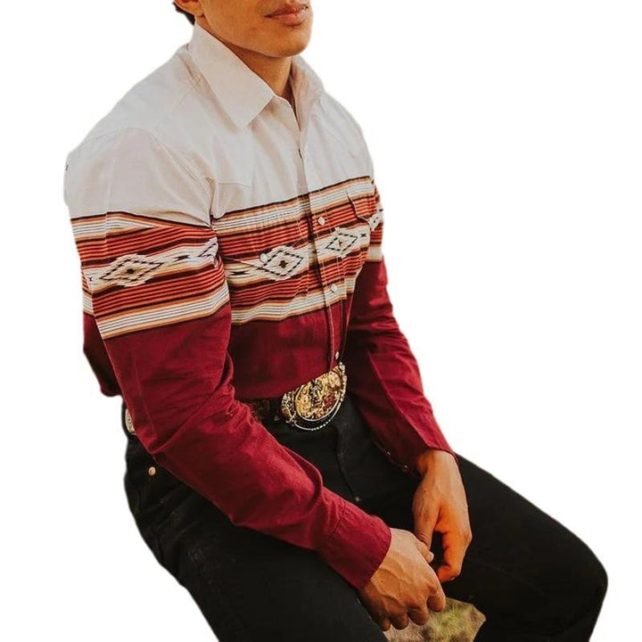 Męska koszula dżinsowa w stylu western z kołnierzykiem i długim rękawem 35190529X
