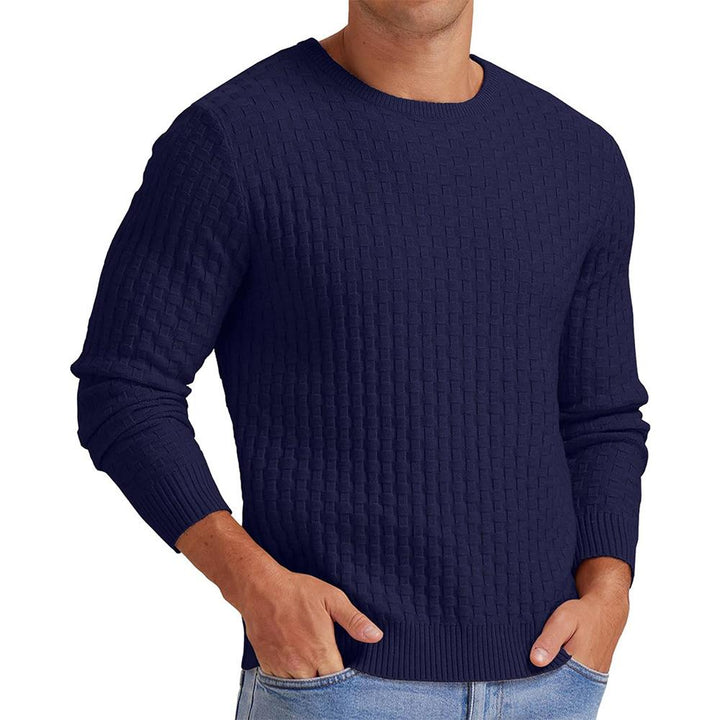 Męski sweter z dzianiny wafelowej z okrągłym dekoltem 18707329X