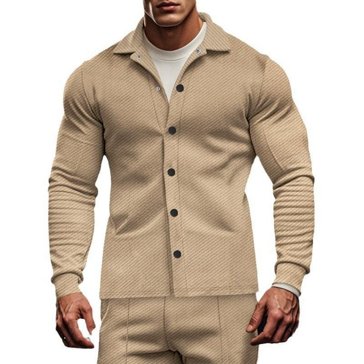 Męska Casualowa Kurtka Koszulowa z Tkaniny Twill z Długim Rękawem i Klapami 81404977M