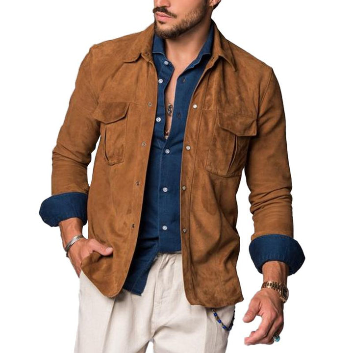 Męska vintage zamszowa koszula overshirt z podwójną klapką 49857209Y