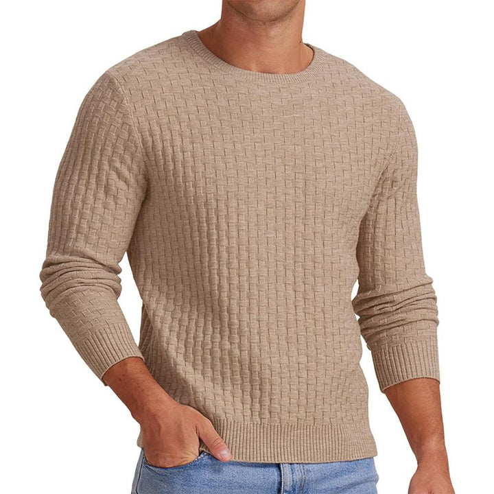 Męski sweter z dzianiny wafelowej z okrągłym dekoltem 18707329X