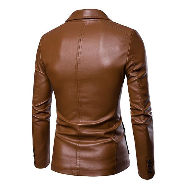 Męska Slim Fit Vintage Marynarka PU z Dwiema Guzikami - Styl 32344449M