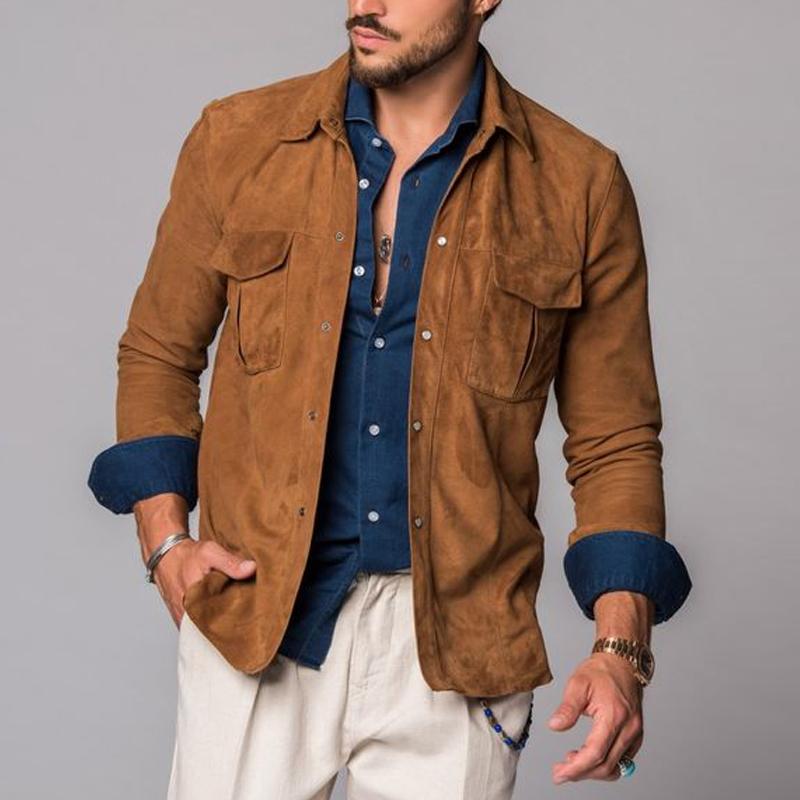 Męska vintage zamszowa koszula overshirt z podwójną klapką 49857209Y