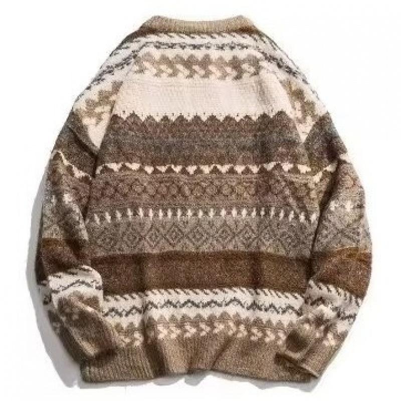Męski sweter z okrągłym dekoltem i długim rękawem w wzór Fair Isle 36360801Z