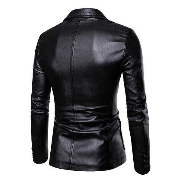 Męska Slim Fit Vintage Marynarka PU z Dwiema Guzikami - Styl 32344449M