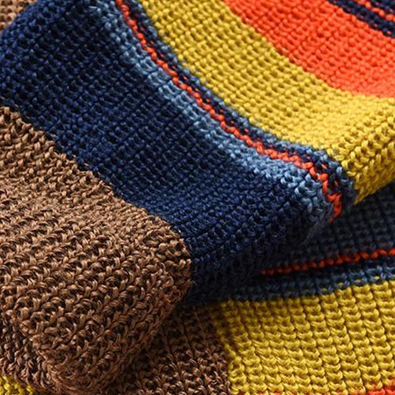 Męski vintage sweter z dekoltem w serek w tęczowe paski 10689080X