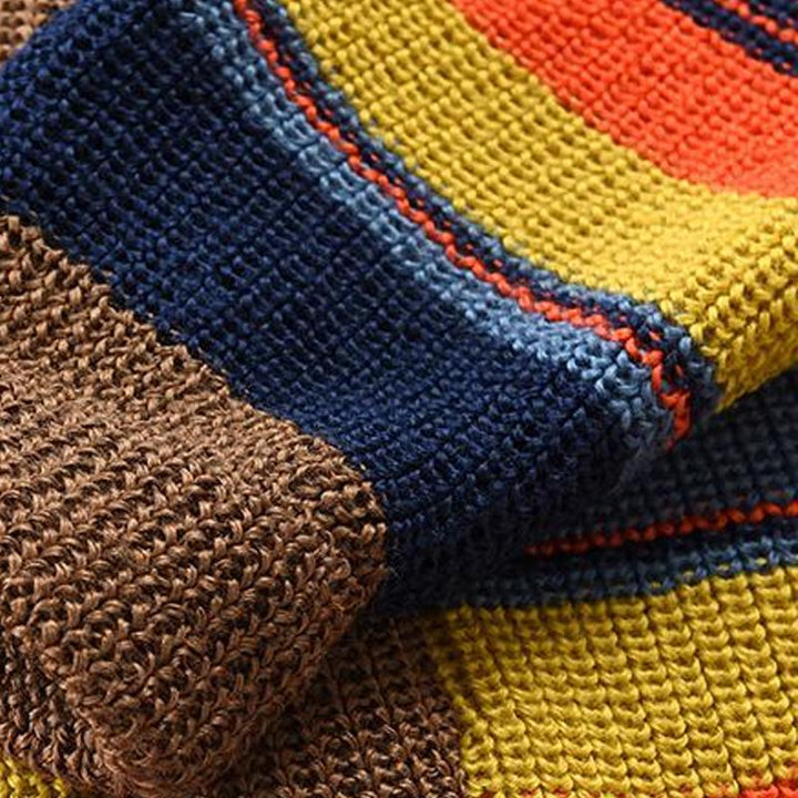 Męski vintage sweter z dekoltem w serek w tęczowe paski 10689080X
