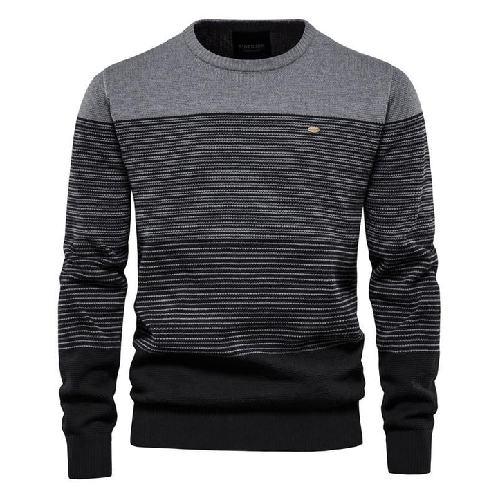 Męski vintage sweter z okrągłym dekoltem w paski 31690461X