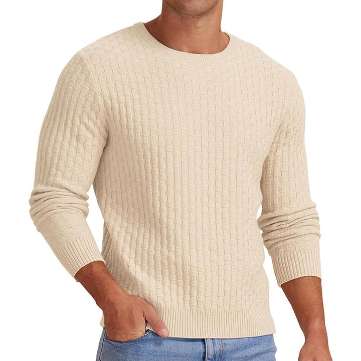 Męski sweter z dzianiny wafelowej z okrągłym dekoltem 18707329X