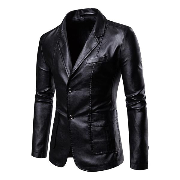 Męska Slim Fit Vintage Marynarka PU z Dwiema Guzikami - Styl 32344449M