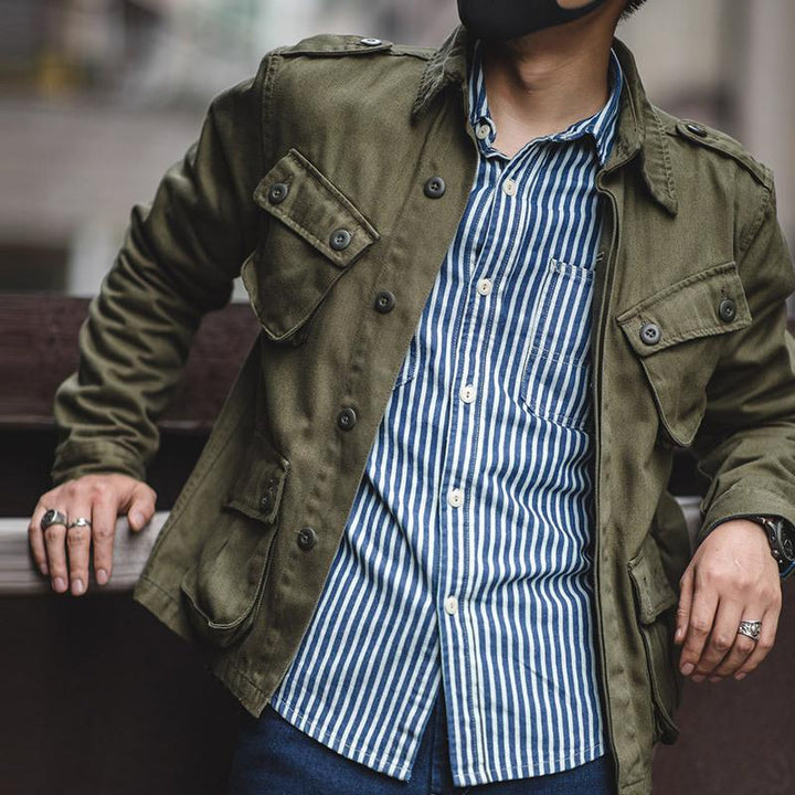 Męska Vintage Kurtka Biker Cargo z Wieloma Kieszeniami 93075452Y