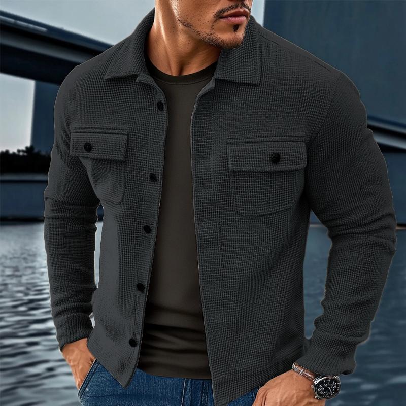 Męska Vintage Waffle Solid Lapel Jacket 23801065X
