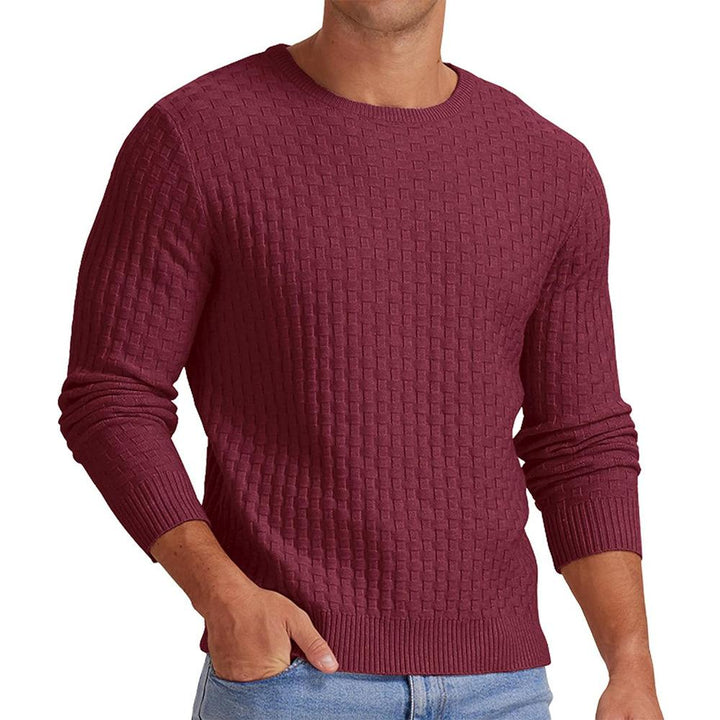 Męski sweter z dzianiny wafelowej z okrągłym dekoltem 18707329X