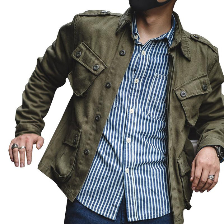 Męska Vintage Kurtka Biker Cargo z Wieloma Kieszeniami 93075452Y
