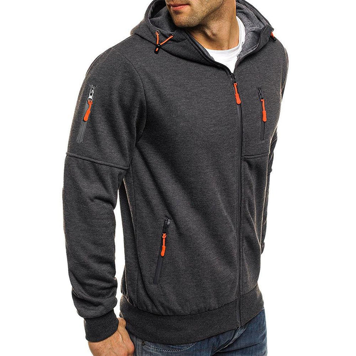 Męska Casualowa Kurtka Sportowa z Kapturem na Zamek, Slim Fit, Bawełniana Mieszanka 87031331