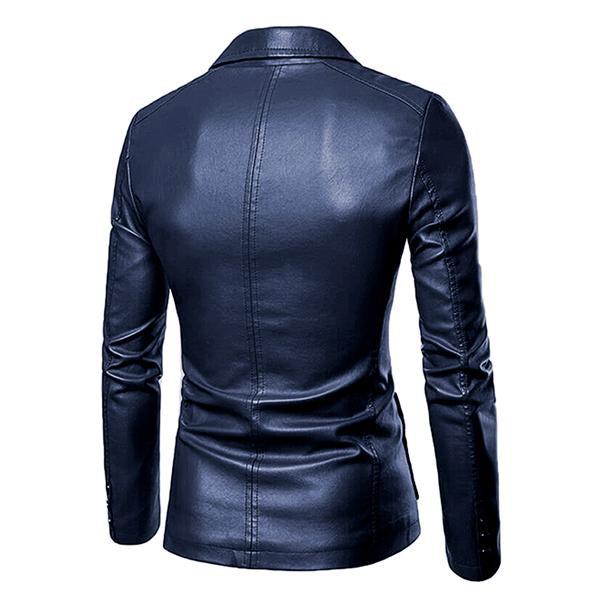 Męska Slim Fit Vintage Marynarka PU z Dwiema Guzikami - Styl 32344449M