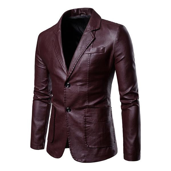 Męska Slim Fit Vintage Marynarka PU z Dwiema Guzikami - Styl 32344449M