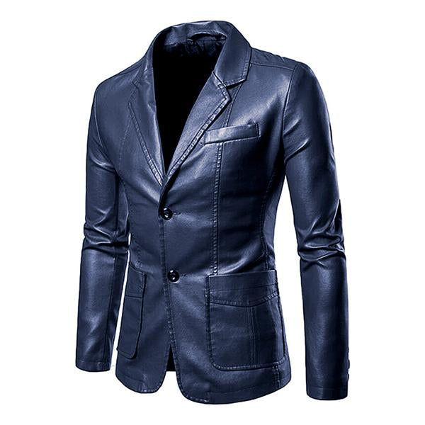 Męska Slim Fit Vintage Marynarka PU z Dwiema Guzikami - Styl 32344449M