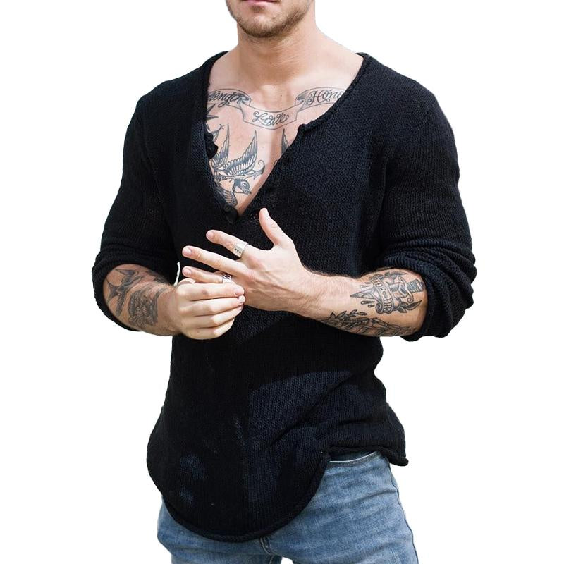 Męski sweter casualowy z dekoltem w serek, długi rękaw, slim fit, dzianinowy 30697065M