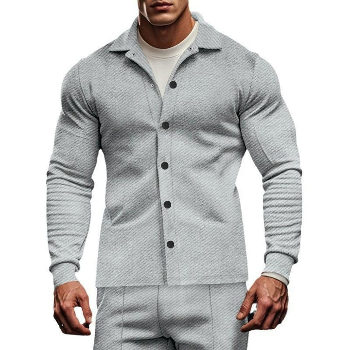 Męska Casualowa Kurtka Koszulowa z Tkaniny Twill z Długim Rękawem i Klapami 81404977M