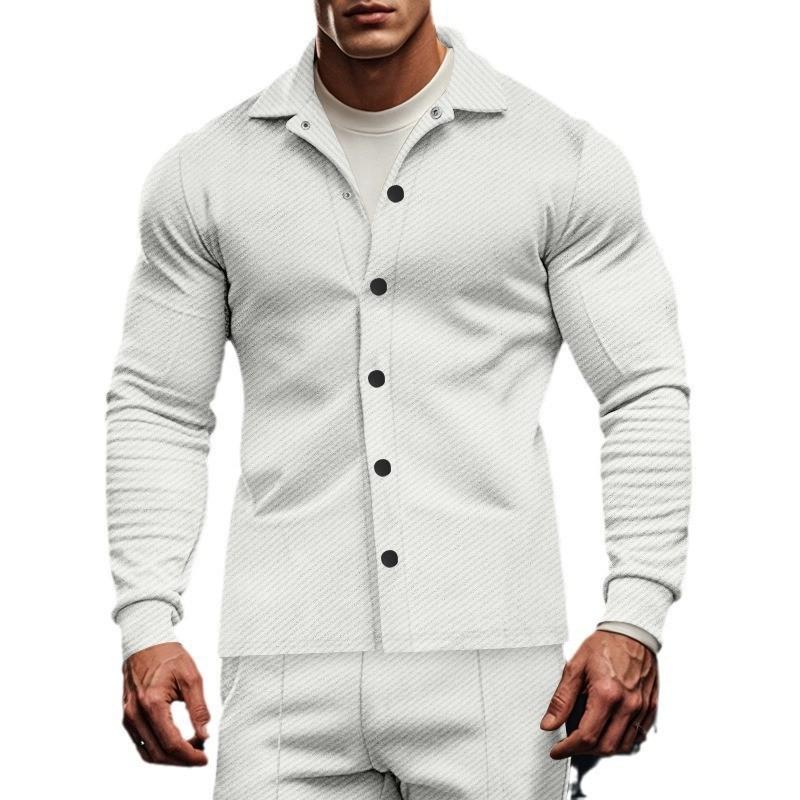 Męska Casualowa Kurtka Koszulowa z Tkaniny Twill z Długim Rękawem i Klapami 81404977M