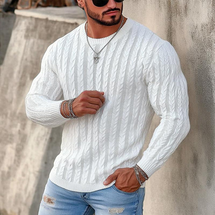 Męski Sweter Dzianinowy z Długim Rękawem w Jednolitym Kolorze 44177069X