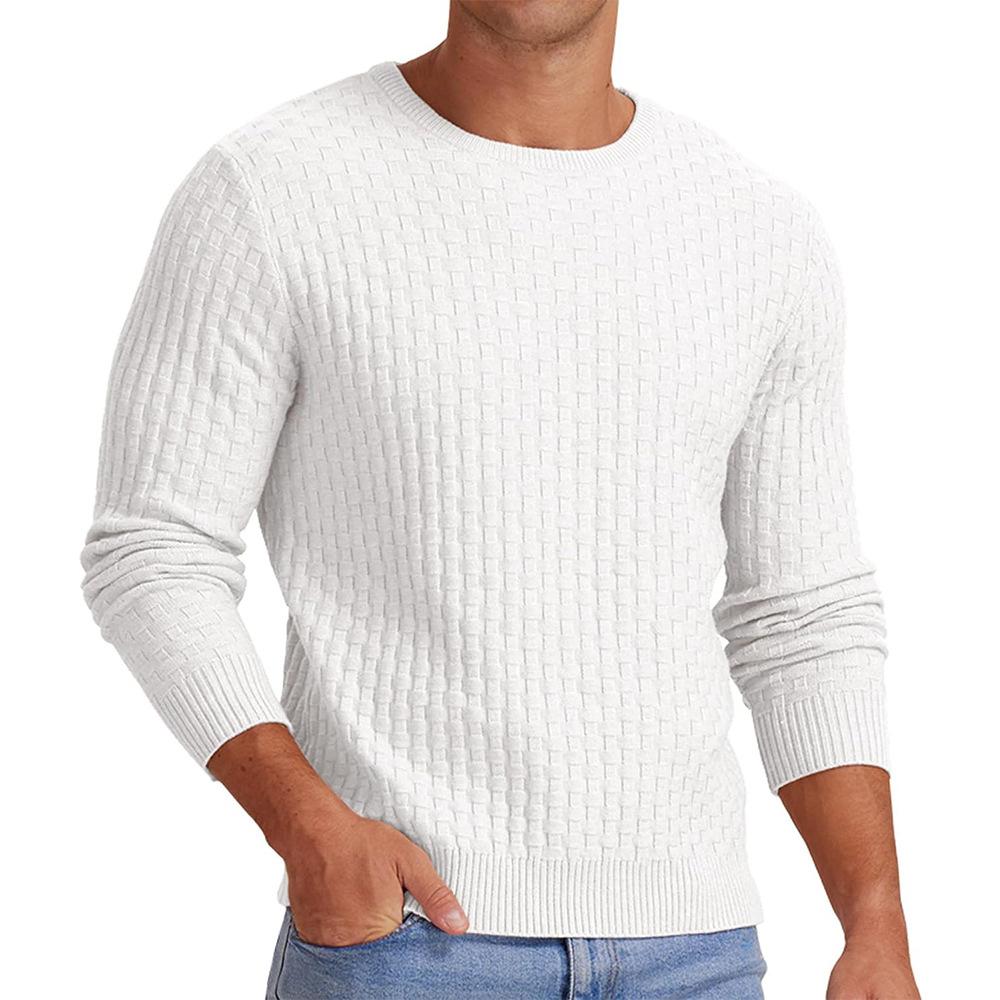 Męski sweter z dzianiny wafelowej z okrągłym dekoltem 18707329X