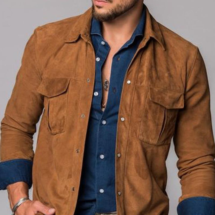 Męska vintage zamszowa koszula overshirt z podwójną klapką 49857209Y