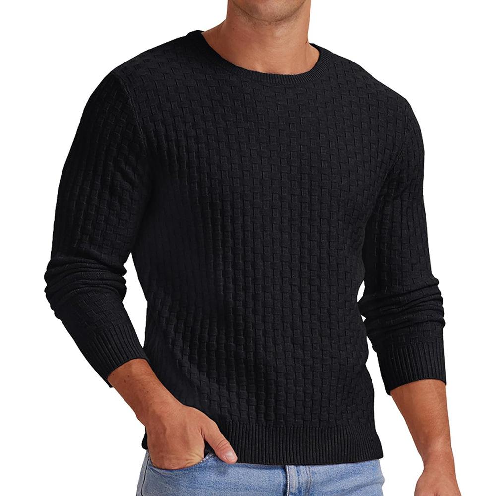 Męski sweter z dzianiny wafelowej z okrągłym dekoltem 18707329X