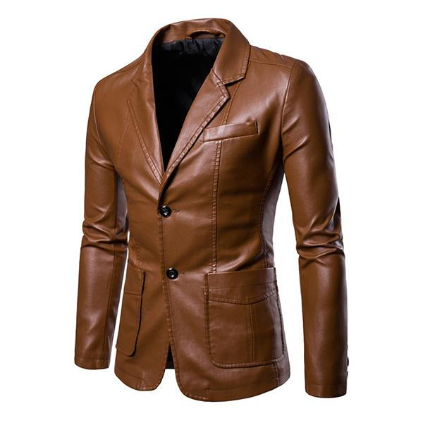 Męska Slim Fit Vintage Marynarka PU z Dwiema Guzikami - Styl 32344449M