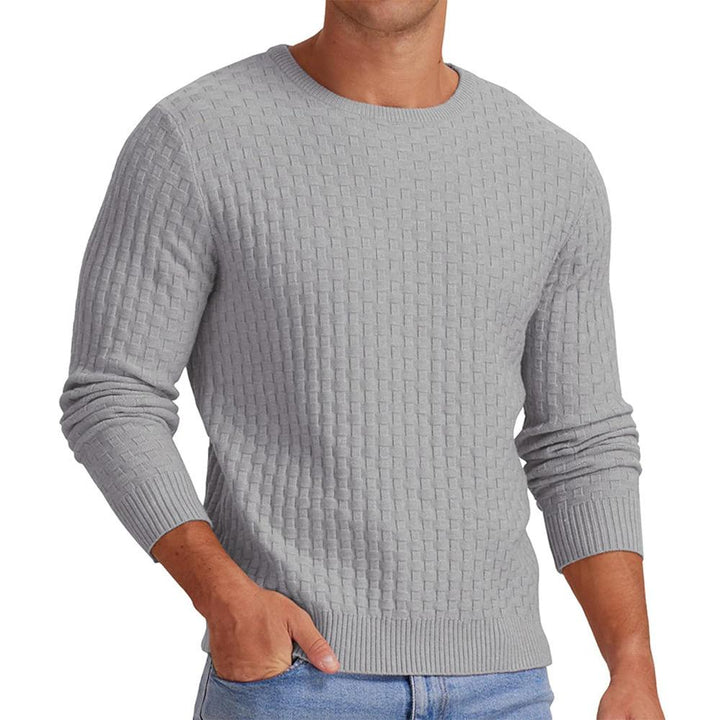 Męski sweter z dzianiny wafelowej z okrągłym dekoltem 18707329X
