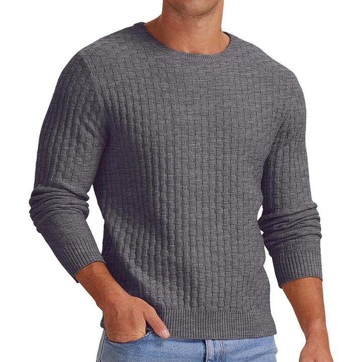 Męski sweter z dzianiny wafelowej z okrągłym dekoltem 18707329X