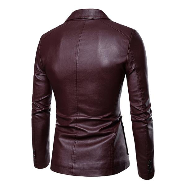 Męska Slim Fit Vintage Marynarka PU z Dwiema Guzikami - Styl 32344449M