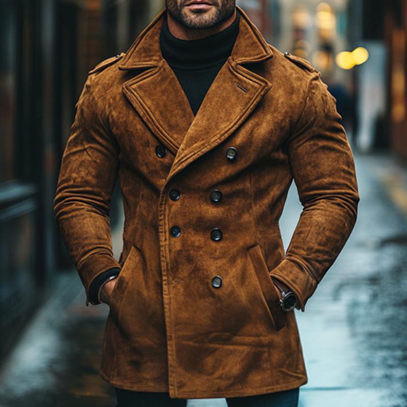 Męska Vintage Casual Suede Podwójnie Zapięta Krótka Kurtka 60639537TO
