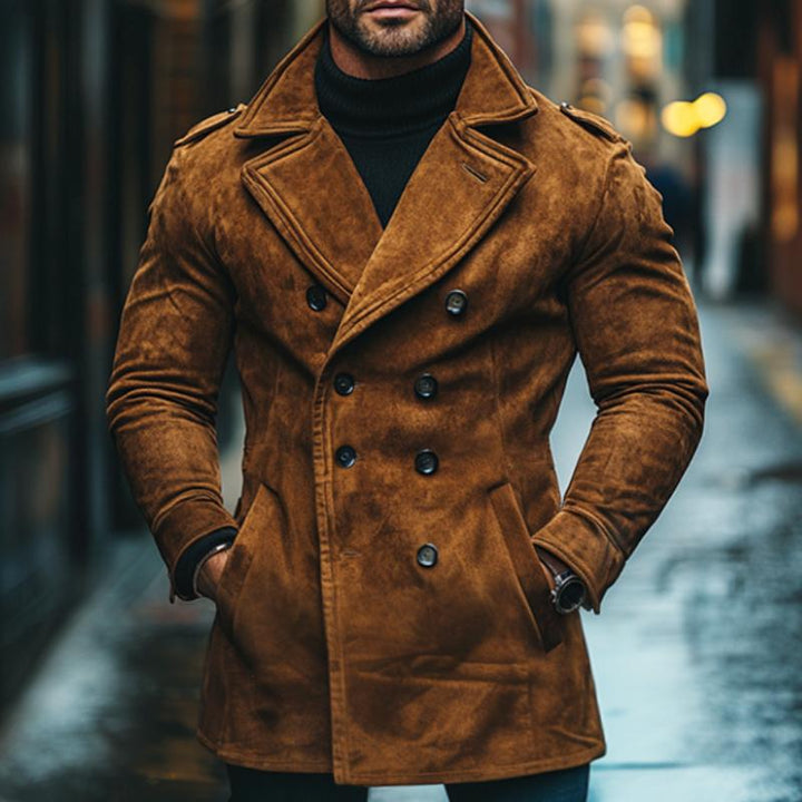Męska Vintage Casual Suede Podwójnie Zapięta Krótka Kurtka 60639537TO
