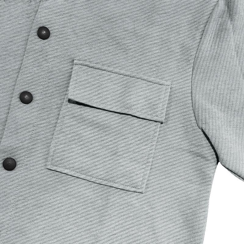 Męska Casualowa Kurtka Koszulowa z Tkaniny Twill z Długim Rękawem i Klapami 81404977M