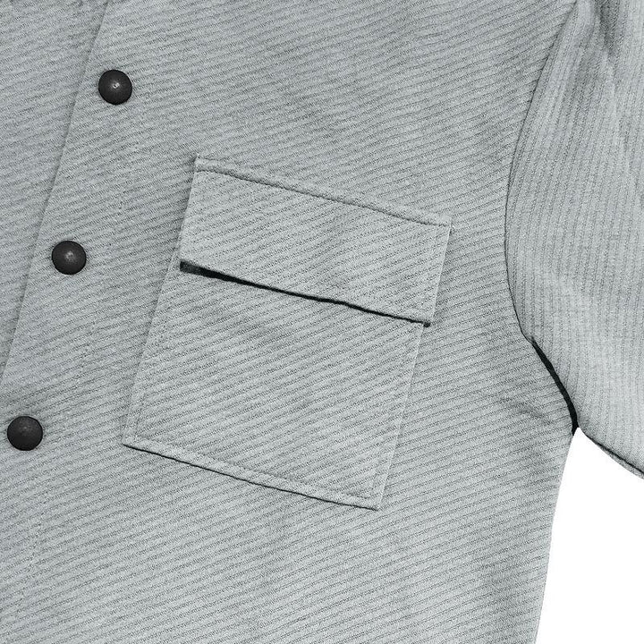 Męska Casualowa Kurtka Koszulowa z Tkaniny Twill z Długim Rękawem i Klapami 81404977M