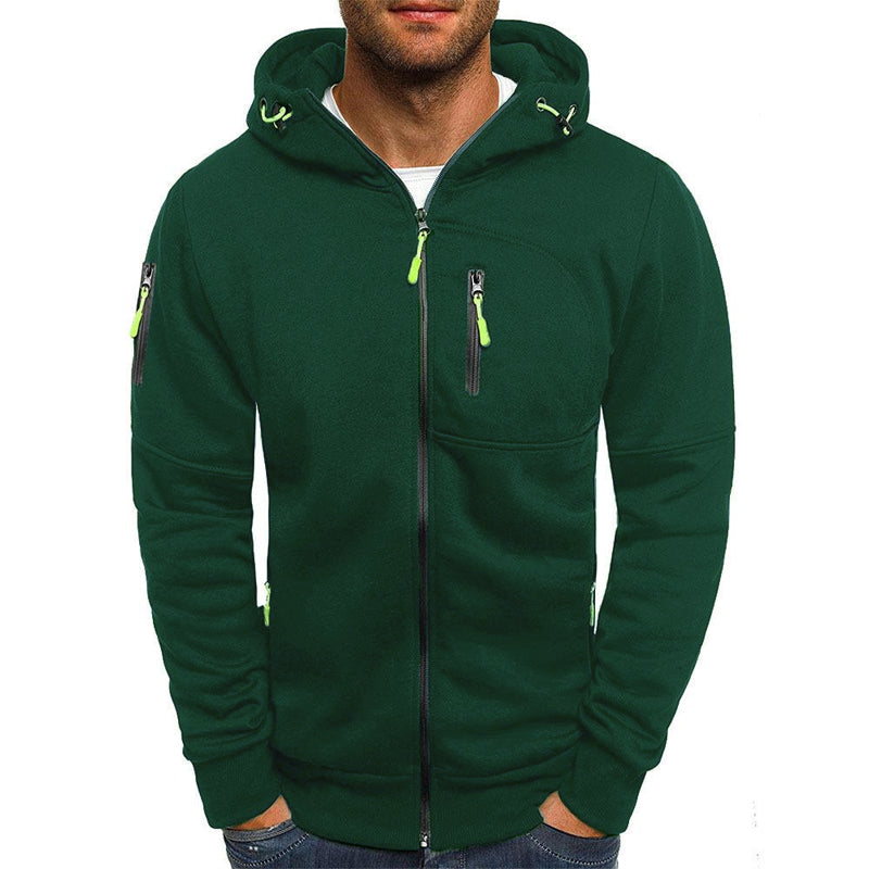 Męska Casualowa Kurtka Sportowa z Kapturem na Zamek, Slim Fit, Bawełniana Mieszanka 87031331