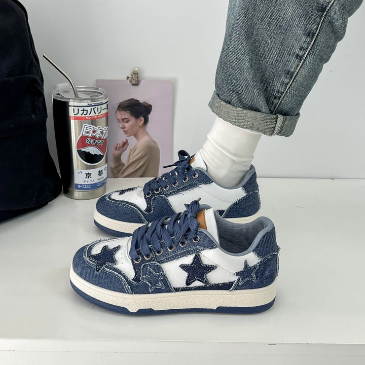 Celina | Retro Denim Sneakers with Star Patch Detail
