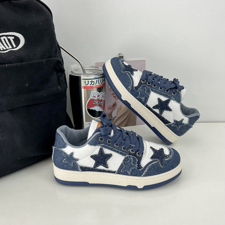 Celina | Retro Denim Sneakers with Star Patch Detail