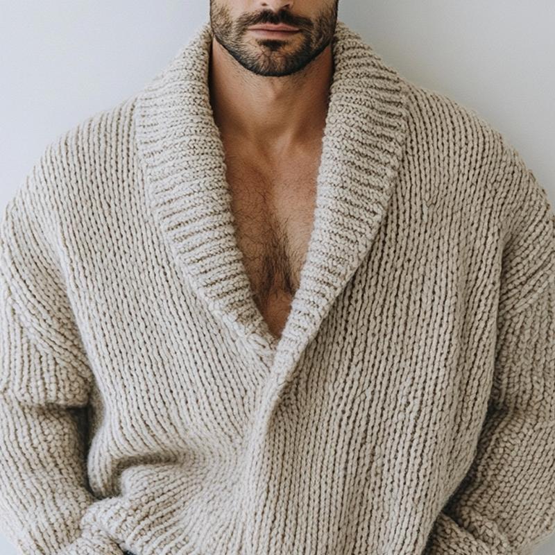 Męski Sweter w Stylu Oversize, Gładki Kolor, Z Kołnierzykiem, Długi Rękaw, Casual 16200506Z