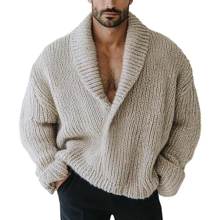Męski Sweter w Stylu Oversize, Gładki Kolor, Z Kołnierzykiem, Długi Rękaw, Casual 16200506Z