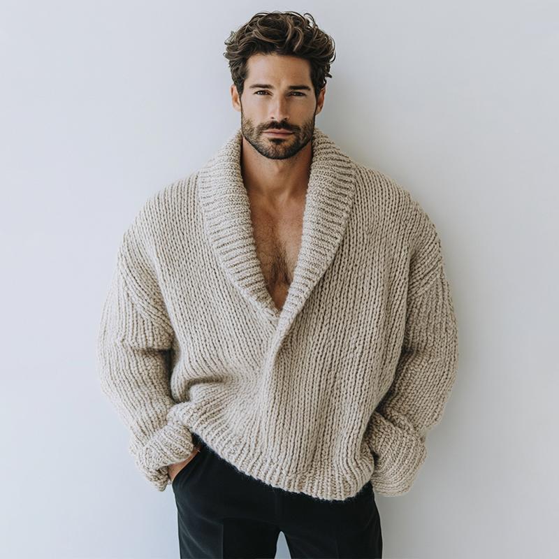 Męski Sweter w Stylu Oversize, Gładki Kolor, Z Kołnierzykiem, Długi Rękaw, Casual 16200506Z