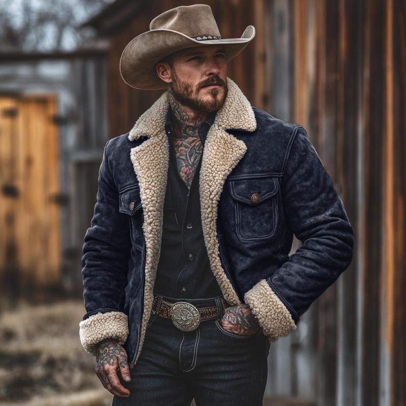 Męska Vintage Suede Kurtka z Wełnianą Podszewką 33819755Y