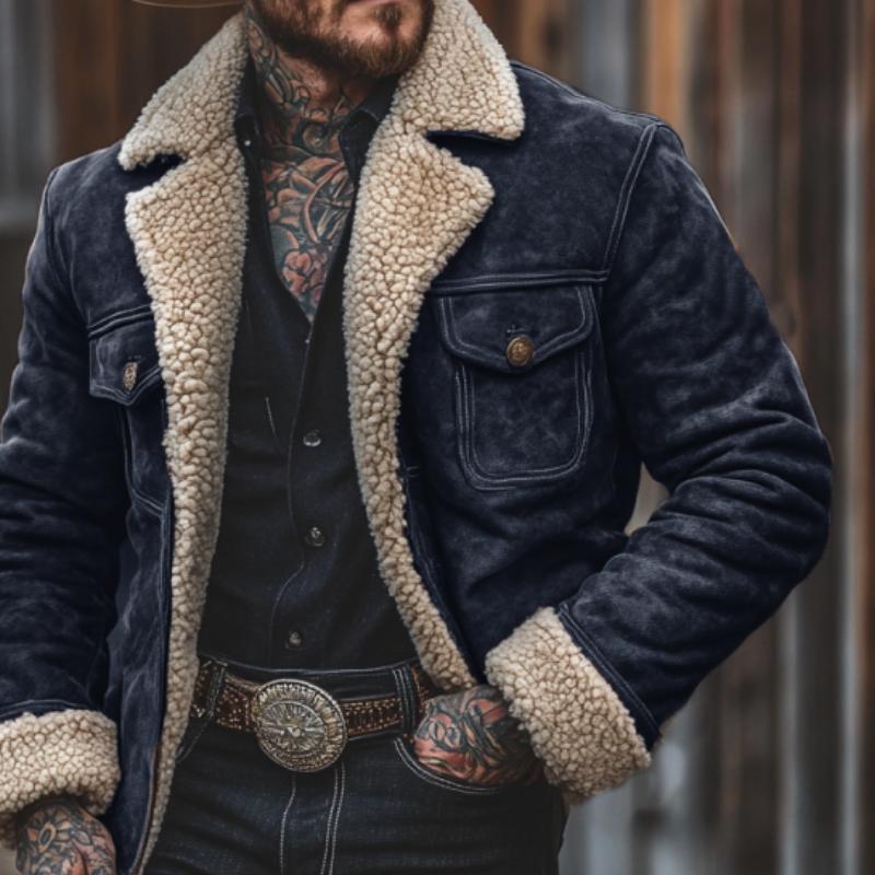 Męska Vintage Suede Kurtka z Wełnianą Podszewką 33819755Y