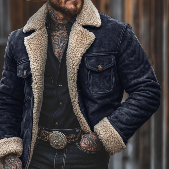 Męska Vintage Suede Kurtka z Wełnianą Podszewką 33819755Y