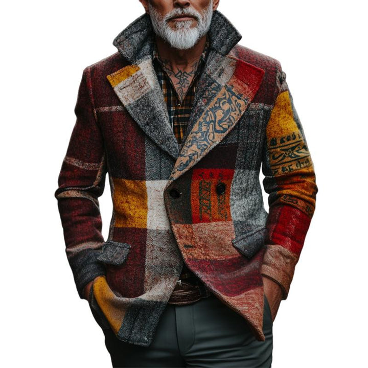Męska retro casualowa kurtka z tkaniny tweed w kratę w stylu etnicznym 78526897TO
