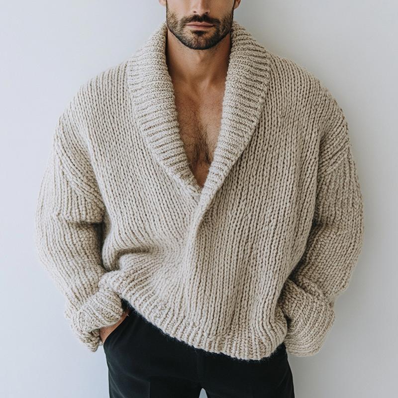 Męski Sweter w Stylu Oversize, Gładki Kolor, Z Kołnierzykiem, Długi Rękaw, Casual 16200506Z