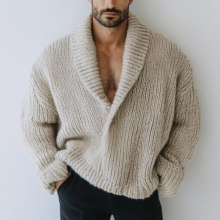 Męski Sweter w Stylu Oversize, Gładki Kolor, Z Kołnierzykiem, Długi Rękaw, Casual 16200506Z