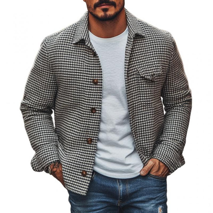 Męska Vintage Marynarka Koszulowa w Kratę Houndstooth z Klapami 85588306M
